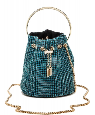 Rhinestone Iconic Bucket Swing Clutch Bag 8011 BLUE
